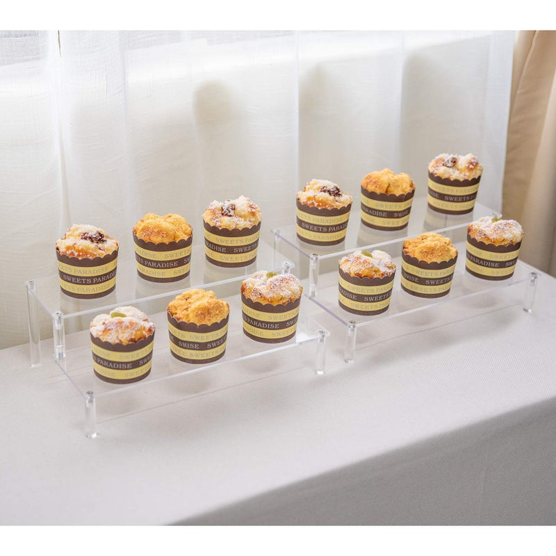 BYCY 2 Pack 2-Tier Clear Acrylic Display Stand Display Shelf for Dessert Jewels Figurines, Clear Cupcake Stand - 2 Pack ( 12" * 6.9" * 4.25" ) - Image 4