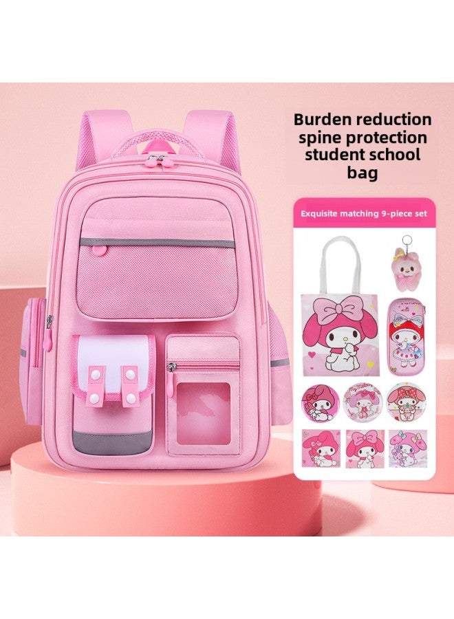 Kulomi Male And Female Primary School Schoolbag One, Two, Three To Six Grades Children's Ridge Protection Backpack Wholesale-Color:Pink-Size:Large Size 3 Cards + Doll (doll) + Pencil Case + Handbag  - Image 1