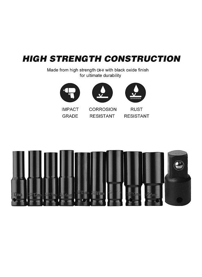Generic - Generic  1/2 Inch Drive Hex Impact Socket Set 10-Piece Deep Socket Metric Sizes 10-22mm and 3/8 Inch Adapter CR-V Material with Hard Storage Box - Image 1