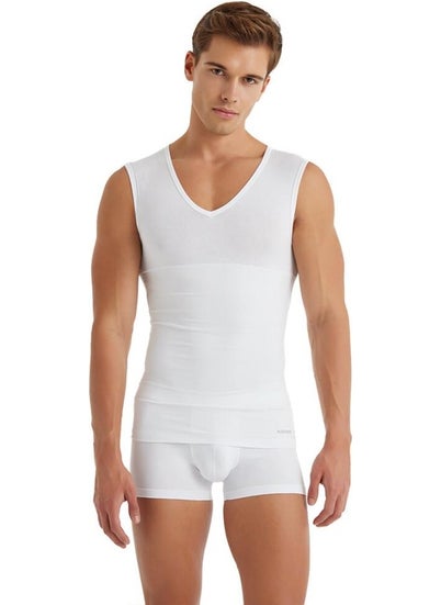 KLY Men's Zero Sleeve V Neck White Corset Undershirt C8T0N2O9  - Image 1