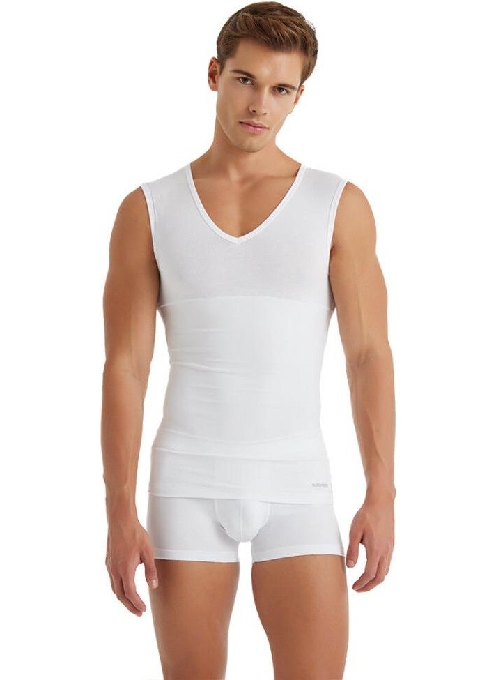 KLY Men's Zero Sleeve V Neck White Corset Undershirt C8T0N2O9  - Image 1