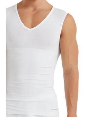 KLY Men's Zero Sleeve V Neck White Corset Undershirt C8T0N2O9  - Image 4
