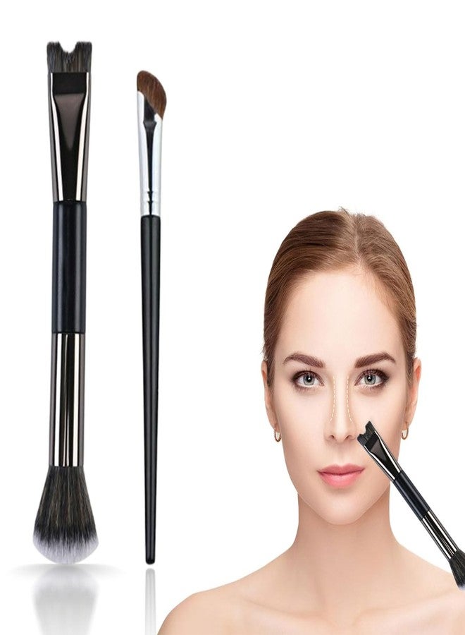 فرشاة تحديد ملامح الأنف (قطعتان)، فرشاة تحديد ملامح الأنف على شكل حرف U للمكياج، فرشاة متعددة الوظائف ذات طرفين ناعمة، فرشاة صغيرة مسطحة بزاوية ناعمة لإخفاء عيوب مكياج النساء والفتيات - Image 1