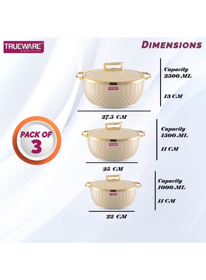 TRUEWARE KRYSTAL Casserole Inner Steel Casserole Set of 3, 1000 ml, 1500 ml & 2500 ml  | PU Insulated | BPA free | Food Grade | Ideal For Chapatti | Roti | Curd Maker | Thermoware | Hot Pot - Image 2