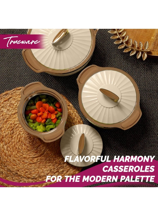 TRUEWARE KRYSTAL Casserole Inner Steel Casserole Set of 3, 1000 ml, 1500 ml & 2500 ml  | PU Insulated | BPA free | Food Grade | Ideal For Chapatti | Roti | Curd Maker | Thermoware | Hot Pot - Image 3