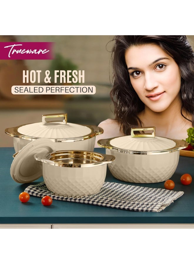 TRUEWARE KRYSTAL Casserole Inner Steel Casserole Set of 3, 1000 ml, 1500 ml & 2500 ml  | PU Insulated | BPA free | Food Grade | Ideal For Chapatti | Roti | Curd Maker | Thermoware | Hot Pot - Image 4