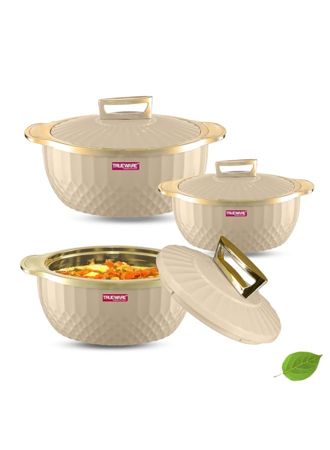 TRUEWARE KRYSTAL Casserole Inner Steel Casserole Set of 3, 1000 ml, 1500 ml & 2500 ml  | PU Insulated | BPA free | Food Grade | Ideal For Chapatti | Roti | Curd Maker | Thermoware | Hot Pot - Image 1