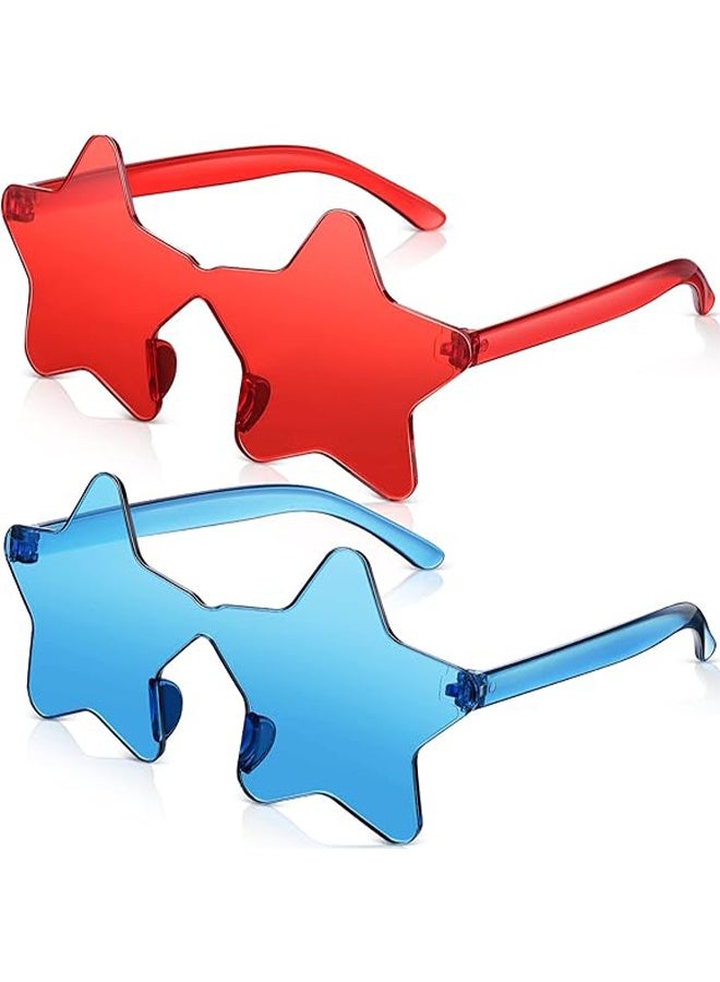نظارات شمسية بدون إطار بشكل نجمة، شفافة بلون الحلوى، مناسبات الحفلات، 2 قطعة للنساء - Image 1