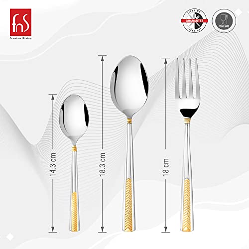 FnS Midas 24 Karat Gold Plated on Handle Stainless Steel 18 Pc Cutlery Set with Hanging Stand (6 Dinner Spoons, 6 Dinner Fork & 6 Teaspoons) - Image 3