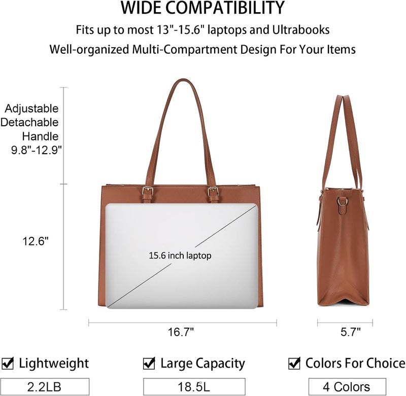 NUBILY Laptop Bag for Women Waterproof Lightweight Leather 15.6 Inch Computer Tote Bag - Image 3