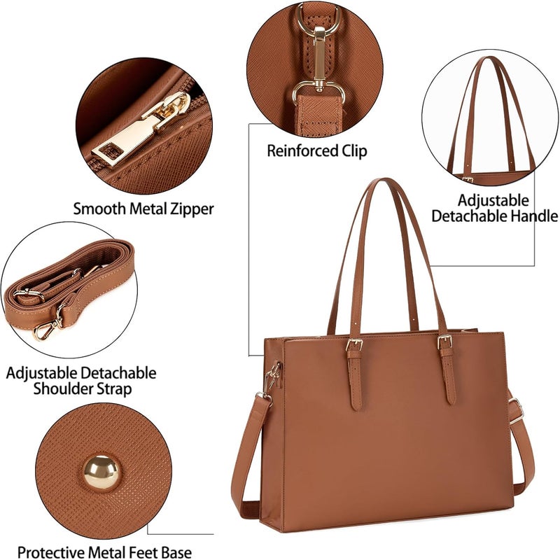 NUBILY Laptop Bag for Women Waterproof Lightweight Leather 15.6 Inch Computer Tote Bag - Image 2