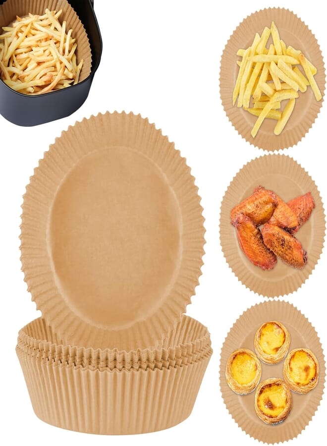 Air Fryer Disposable Paper Liner, Non-stick Air Fryer Liners, Baking Paper for Air Fryer Oil-proof, Water-proof, Food Grade Parchment for Baking Roasting Steamer Microwave(6.3 inch, Natural) (100) 