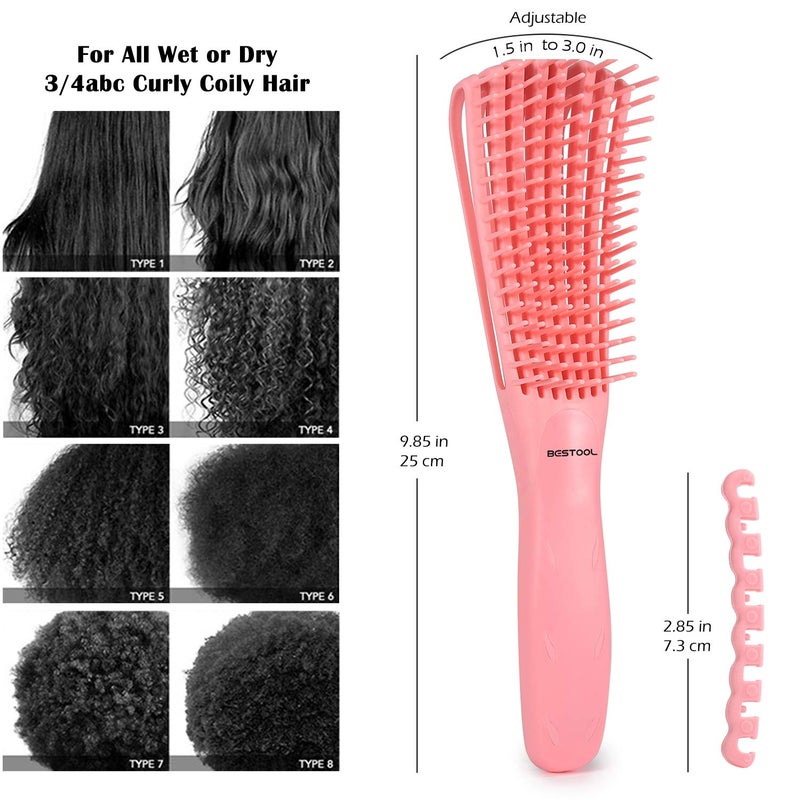 BESTOOL Hair Brush, Detangling Brush for Natural Black and Curly Hair (Pink, Afro 3/4abc), Ideal for Wet or Dry Hair - Image 4