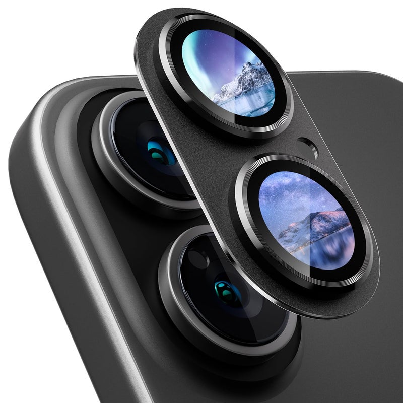 CloudValley لحماية عدسة الكاميرا لجهاز iPhone 16 / iPhone 16 Plus، [نفاذية AR+AF 98%] [تغطية كاملة] غطاء زجاجي مقسى فائق الوضوح، حماية شاشة العدسة المعدنية، أسود - Image 1