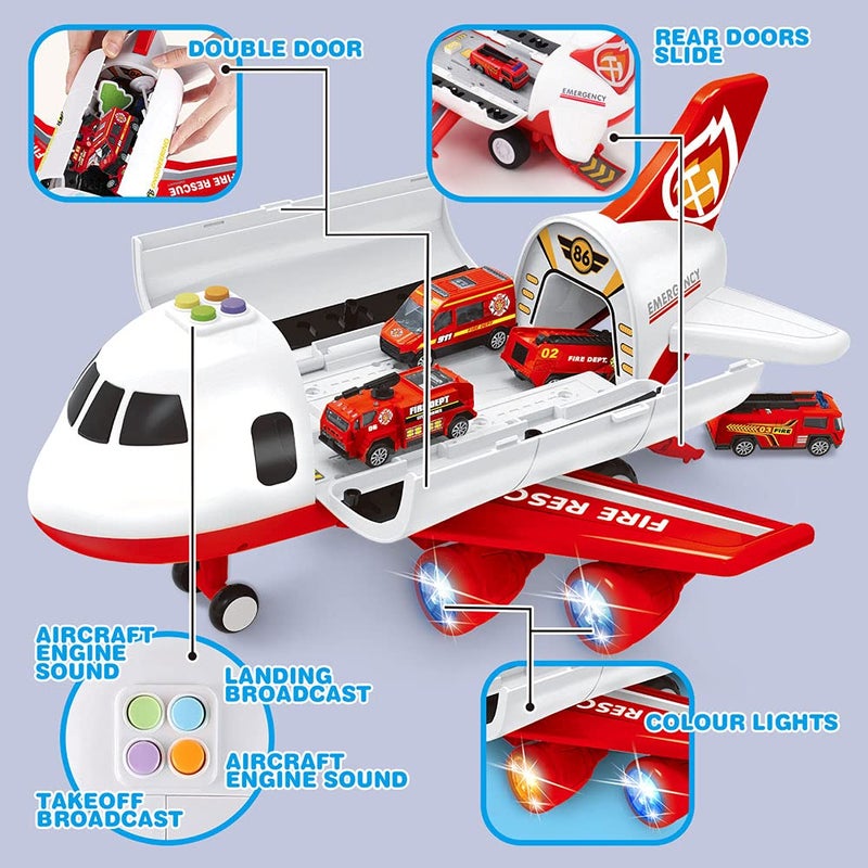 Dwi Dowellin Airplane Toy with Fire Truck Cars and Play MatPlane with Lights and Sounds for 3  Years Old Boys and Girls - Image 3