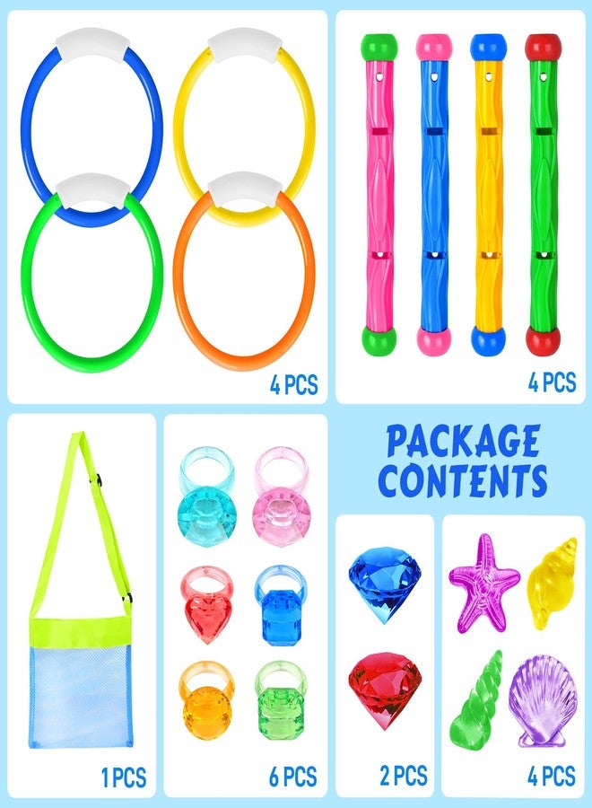 Feivando 20 Pcs Pool Diving Swimming Toys for Kids Diving Rings Sticks Gems Underwater Training Sinking Toys with Storage Bag for Summer Water Games Party Favors - Image 2