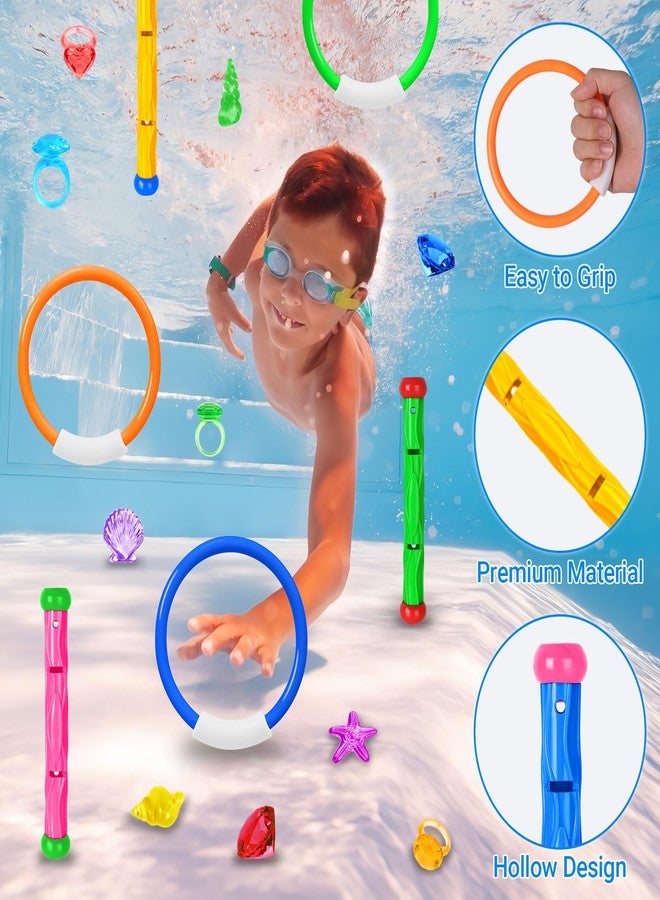 Feivando 20 Pcs Pool Diving Swimming Toys for Kids Diving Rings Sticks Gems Underwater Training Sinking Toys with Storage Bag for Summer Water Games Party Favors - Image 4