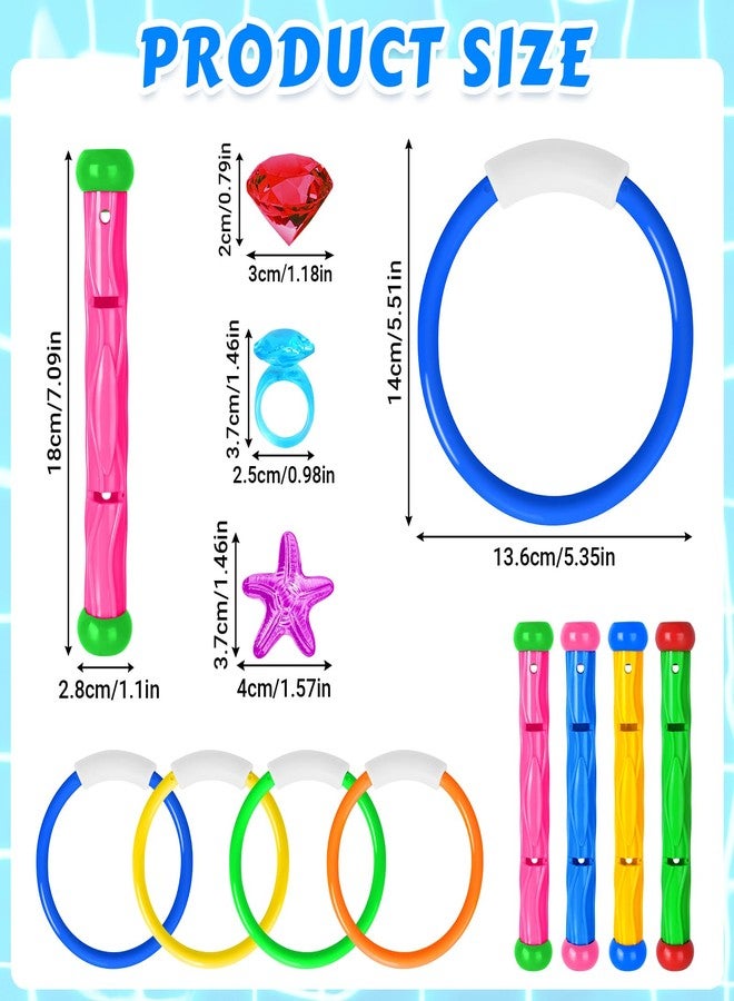 Feivando 20 Pcs Pool Diving Swimming Toys for Kids Diving Rings Sticks Gems Underwater Training Sinking Toys with Storage Bag for Summer Water Games Party Favors - Image 3