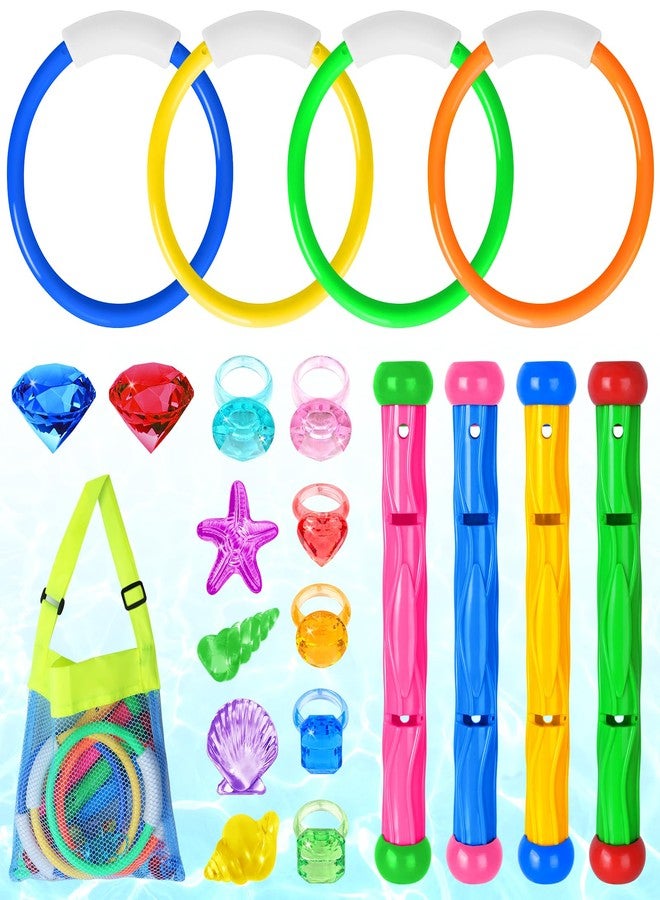 Feivando 20 Pcs Pool Diving Swimming Toys for Kids Diving Rings Sticks Gems Underwater Training Sinking Toys with Storage Bag for Summer Water Games Party Favors - Image 1