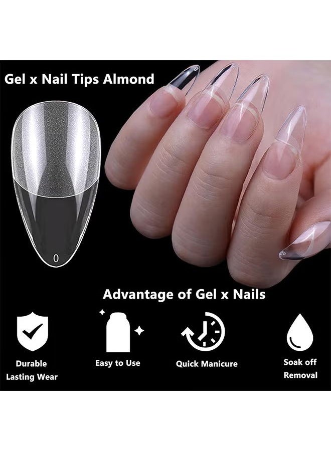 HY 600 Pcs Almond Fake Gel Nail Tips Almond Press on Nails Medium French Design Clear Full Cover Artificial Almond False Nails Transparent Semi Frosted Nail Plate for Home DIY Nail Salon Nail Extension - Image 5