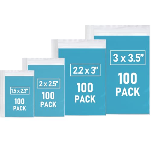WOW DING 400PCS Small Plastic Bags, 4 Assorted Sizes, Small Baggies, Clear Jewelry Bags Resealable, Reclosable Poly Bag for Pill, Beads, Storage - Image 1