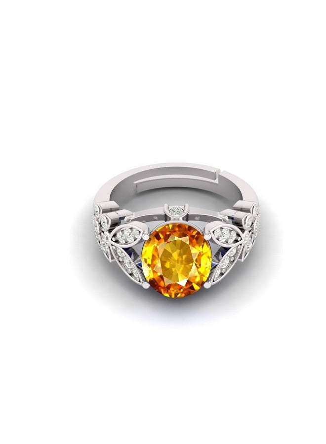 خاتم فضي قابل للتعديل من حجر الياقوت الأصفر الطبيعي عيار 8.25 قيراط/7.25 قيراط للنساء والرجال - Image 3