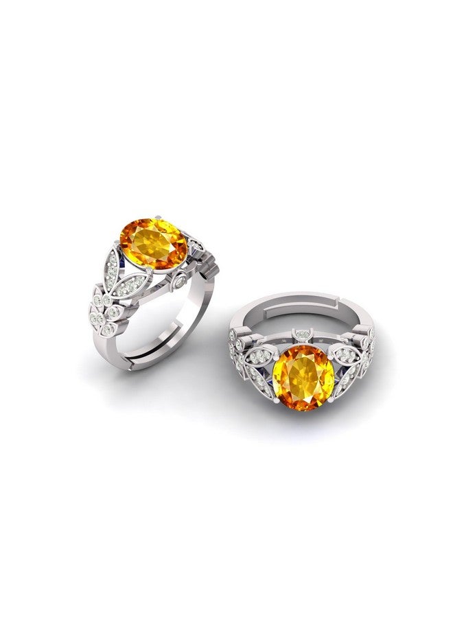 خاتم فضي قابل للتعديل من حجر الياقوت الأصفر الطبيعي عيار 8.25 قيراط/7.25 قيراط للنساء والرجال - Image 4