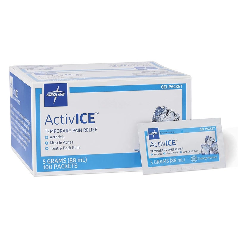 Medline جيل ميدلاين أكتيف آيس لتخفيف الألم موضعي رائع لالتهاب المفاصل وآلام العضلات وإصابات الظهر 5 جرام 100 عبوة - Image 1