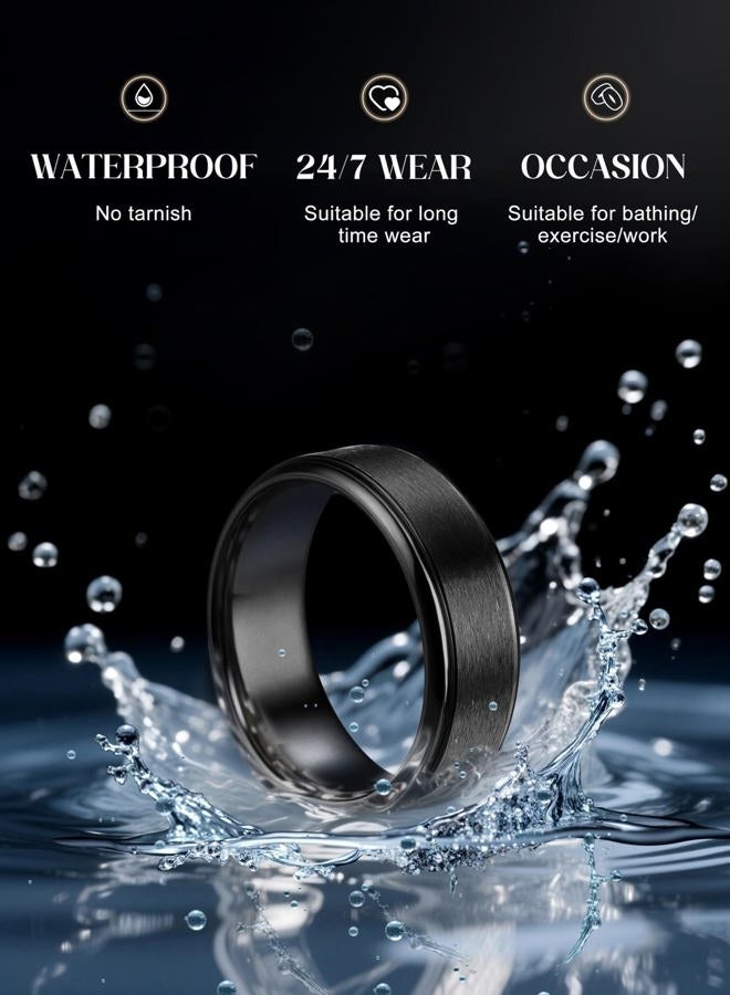 Jstyle Stainless Steel Rings for Men Women 8MM Wedding Band Rings Matte Surface - Beveled Polished Edge Mens Ring Comfort Fit Size 6-14, Metal, No Gemstone - Image 3