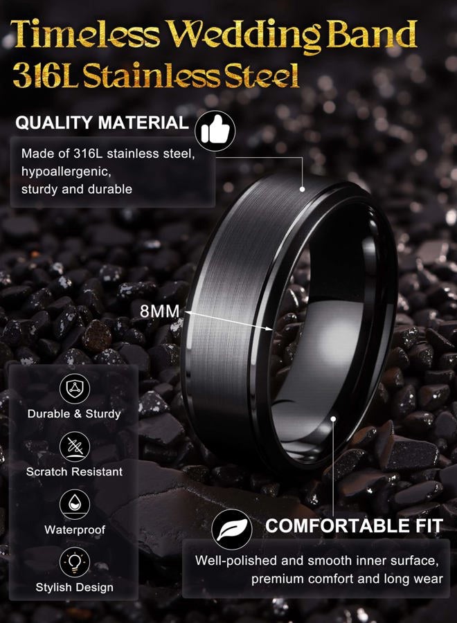 Jstyle Stainless Steel Rings for Men Women 8MM Wedding Band Rings Matte Surface - Beveled Polished Edge Mens Ring Comfort Fit Size 6-14, Metal, No Gemstone - Image 2