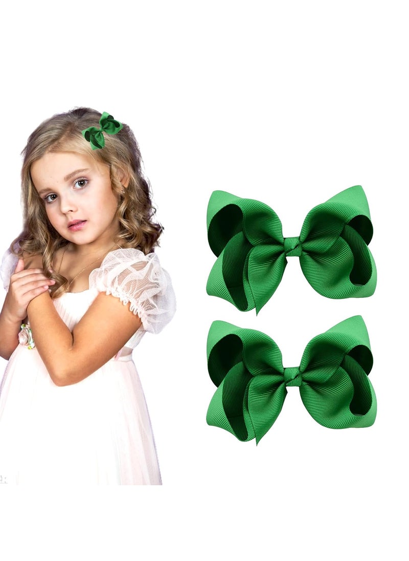 Ronger2000 - 3 Inch Green Hair Bow Clips for Girls  Set of 2 - Image 1