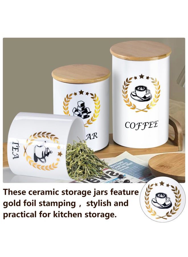 Craftmastudio Kitchen Ceramic Canisters for Countertop, Sets of 3 for the Kitchen Counter ，Container with Air Tight Lid for coffee Tea flour and sugar Spice -Food Damp-proof Canister set - Image 4