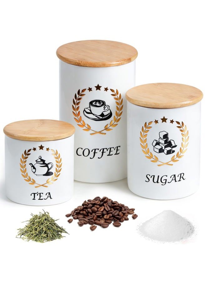Craftmastudio Kitchen Ceramic Canisters for Countertop, Sets of 3 for the Kitchen Counter ，Container with Air Tight Lid for coffee Tea flour and sugar Spice -Food Damp-proof Canister set - Image 1