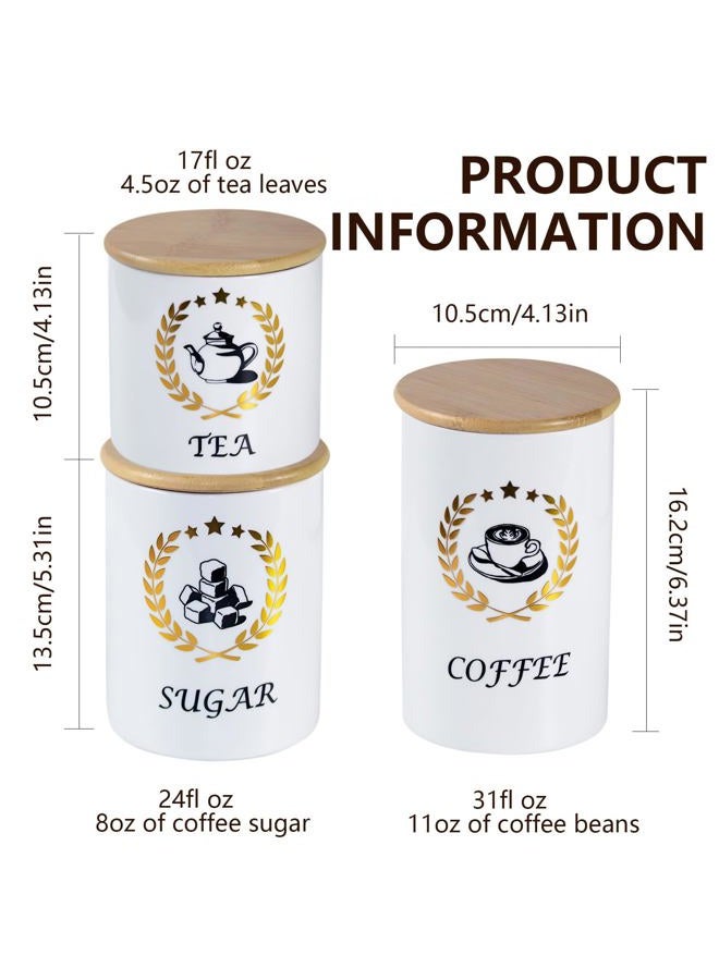 Craftmastudio Kitchen Ceramic Canisters for Countertop, Sets of 3 for the Kitchen Counter ，Container with Air Tight Lid for coffee Tea flour and sugar Spice -Food Damp-proof Canister set - Image 3