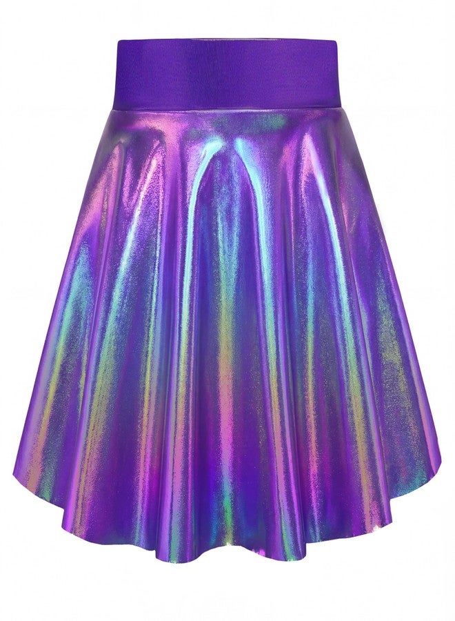 Gnainach Girls Metallic Skort Size 4t 5t Sparkly Purple Cute A-Line Holographic Skirts for Kids Gymnastics Birthday - Image 1