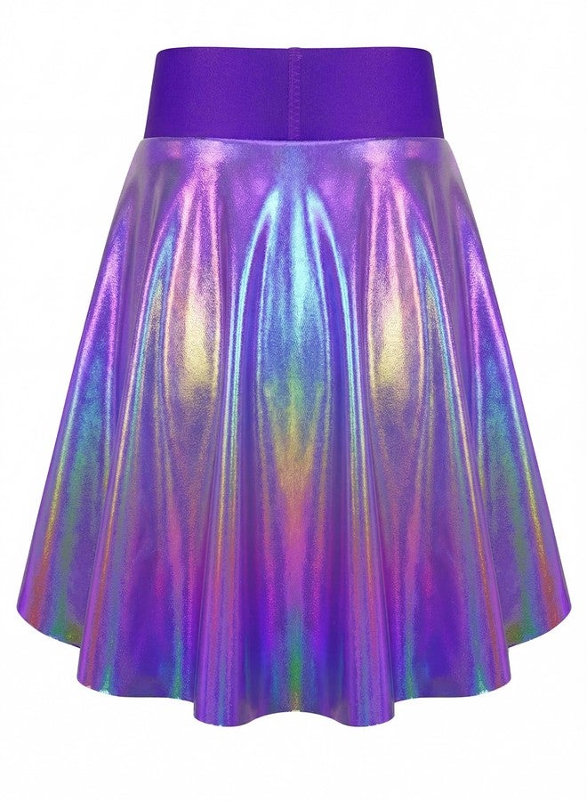 Gnainach Girls Metallic Skort Size 4t 5t Sparkly Purple Cute A-Line Holographic Skirts for Kids Gymnastics Birthday - Image 3