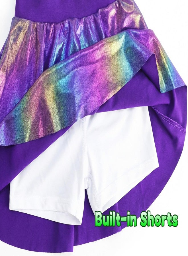 Gnainach Girls Metallic Skort Size 4t 5t Sparkly Purple Cute A-Line Holographic Skirts for Kids Gymnastics Birthday - Image 4