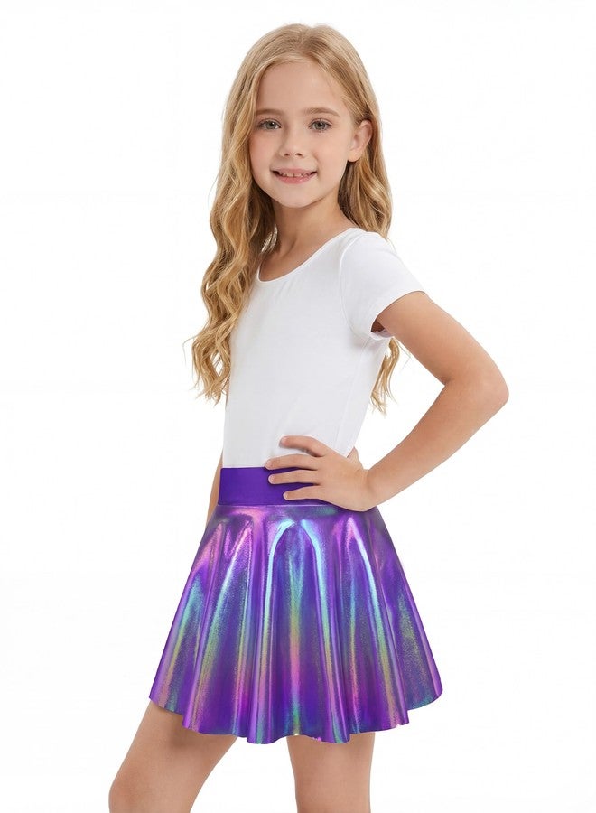 Gnainach Girls Metallic Skort Size 4t 5t Sparkly Purple Cute A-Line Holographic Skirts for Kids Gymnastics Birthday - Image 2