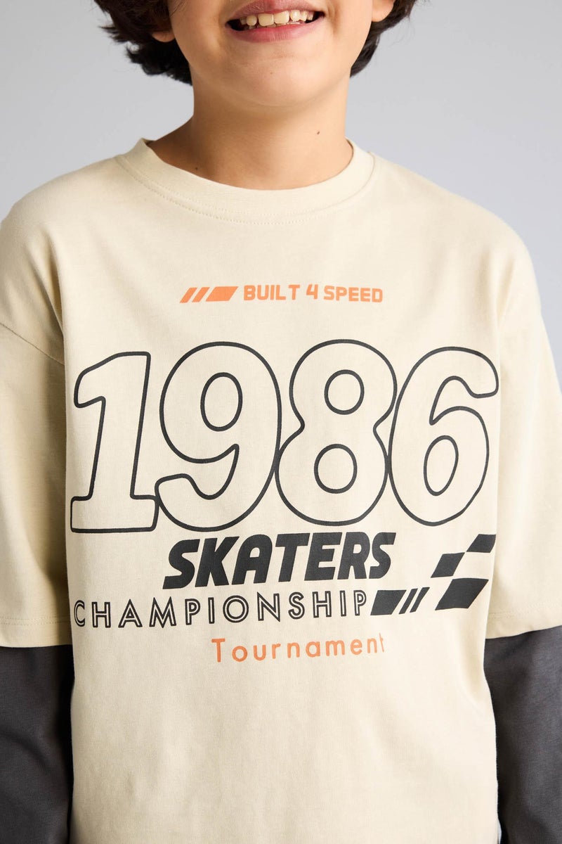 ديفاكتو تيشيرت اولادي كم طويل اوفر سايز برقبة مستديرة - Image 5