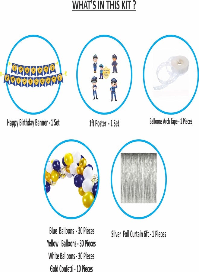 Untumble Police Theme Birthday Foil Kit | Police Theme Birthday Party Decorations With Banner, Posters, Foil Curtain, & Balloons | Pack of 108 - Image 2