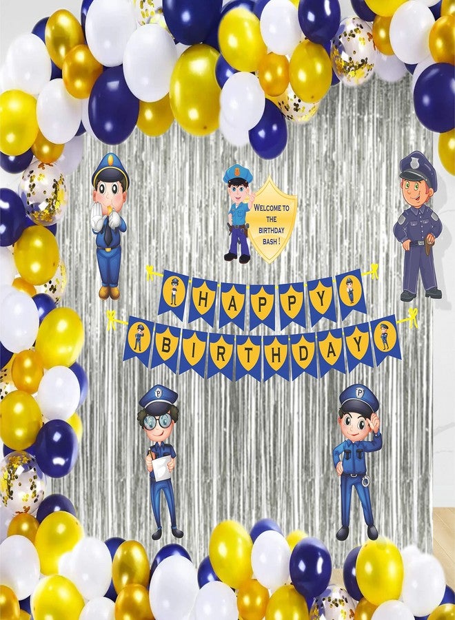 Untumble Police Theme Birthday Foil Kit | Police Theme Birthday Party Decorations With Banner, Posters, Foil Curtain, & Balloons | Pack of 108 - Image 1