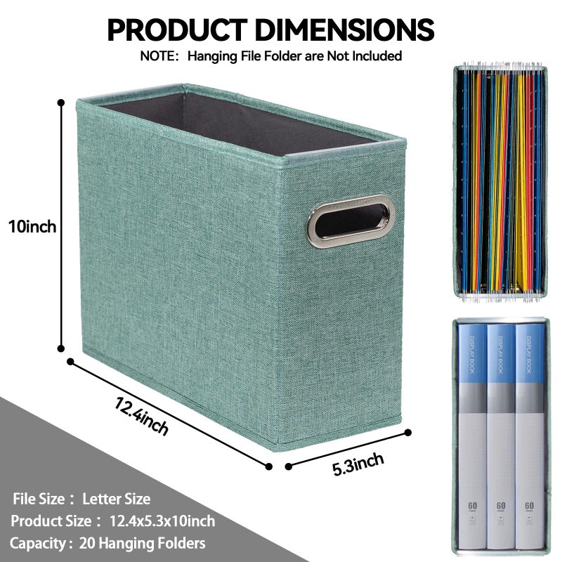 ComfortKeeper 4 Pack Letter Size File Storage Box Collapsible, Fabric Hanging File Folders Organizer, Portable Office Document Holder with Metal Handle, Smooth PVC Rails, Green - Image 2