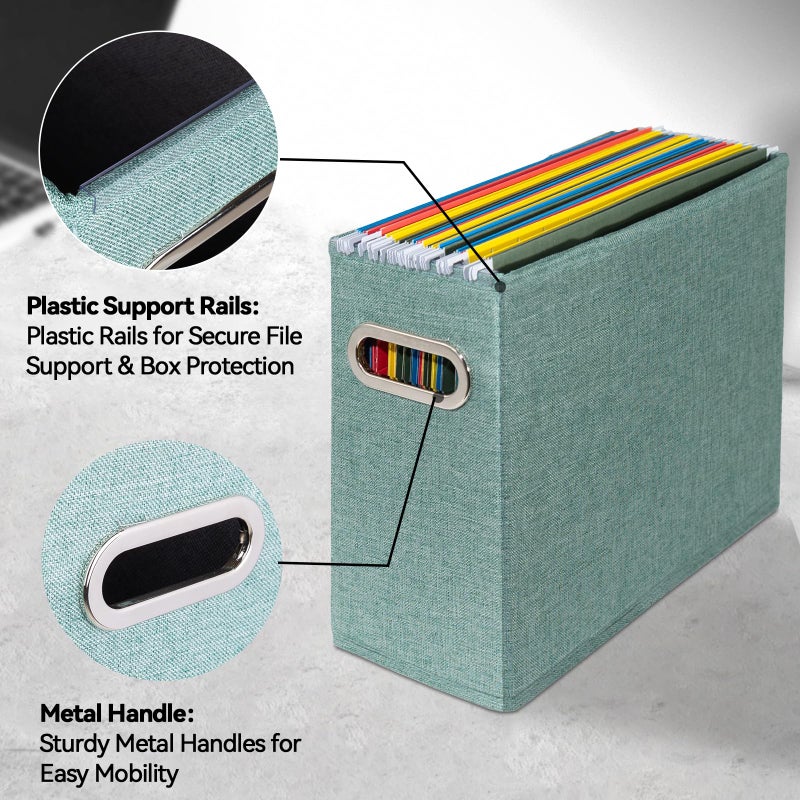 ComfortKeeper 4 Pack Letter Size File Storage Box Collapsible, Fabric Hanging File Folders Organizer, Portable Office Document Holder with Metal Handle, Smooth PVC Rails, Green - Image 4