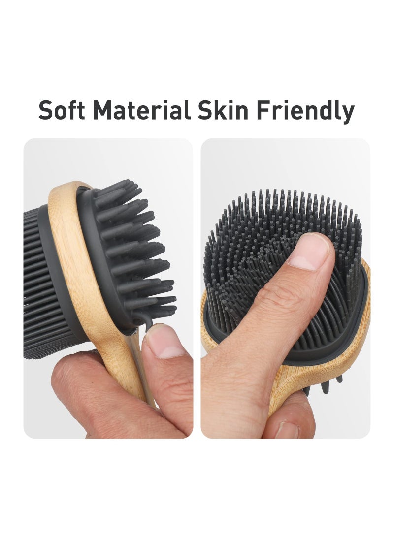 SYOSI SYOSI Shower Soft Silicone Long Handle Back Brush, 2 in 1 Bath and Shampoo Brush, Back Scrubber Body Exfoliator for Wet or Dry Brushing, for Body Men and Women, BPA Free, Non-Slip - Image 4