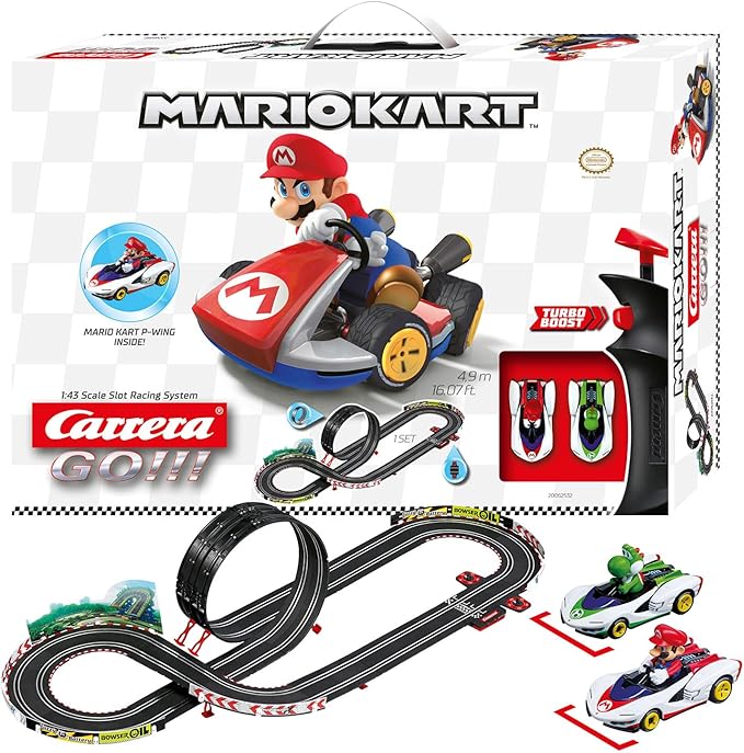 كاريرا جو!!! مجموعة مسار سباق ماريو كارت P-Wing | لعبة سيارات سباق كهربائية مرخصة مع سيارتين | لعبة سباق للأطفال والكبار | مجموعة مضمار سباق ثنائية اللاعبين | هدية مثالية للأولاد والبنات من عمر 6 سنوات فما فوق - Image 1