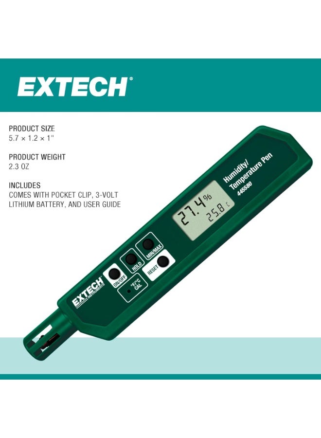 Extech Extech 445580 Humidity and Temperature Pen Sized Meter with Pocket Clip  - Image 2