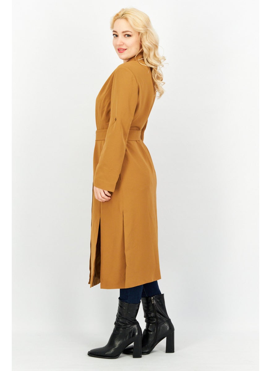 VERO MODA - Women Solid Long Sleeves Belted Trench Coat, Brown - Image 1