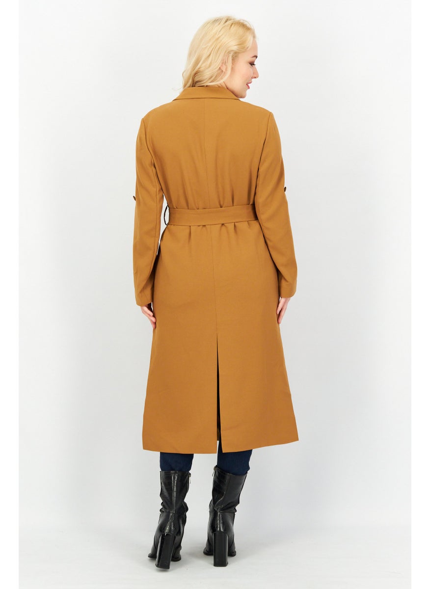 VERO MODA - Women Solid Long Sleeves Belted Trench Coat, Brown - Image 1