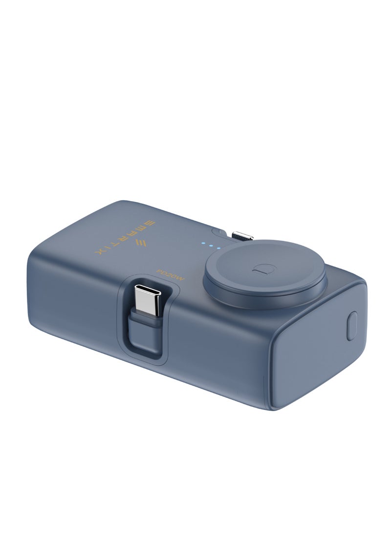 Smartix Smartix 3-in-1 Compact Power Bank 5000mAh | Fast Charging with Lightning & USB-C Connectors | Apple Watch Charging Support | Type-C Fast Cable Included | Foldable Stand | Portable & Travel-Friendly  - Image 2