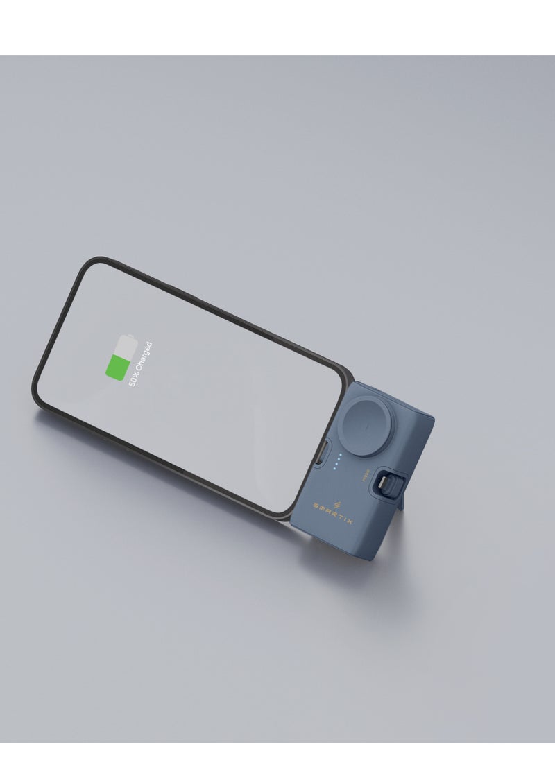Smartix Smartix 3-in-1 Compact Power Bank 5000mAh | Fast Charging with Lightning & USB-C Connectors | Apple Watch Charging Support | Type-C Fast Cable Included | Foldable Stand | Portable & Travel-Friendly  - Image 4